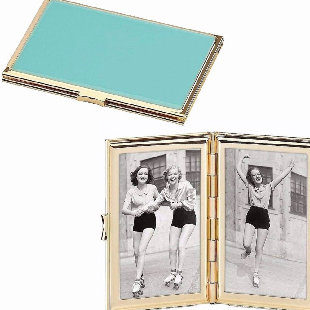 Kate Spade New York Garden Drive Hinged Pocket Frame, Turquoise and Gold NEW